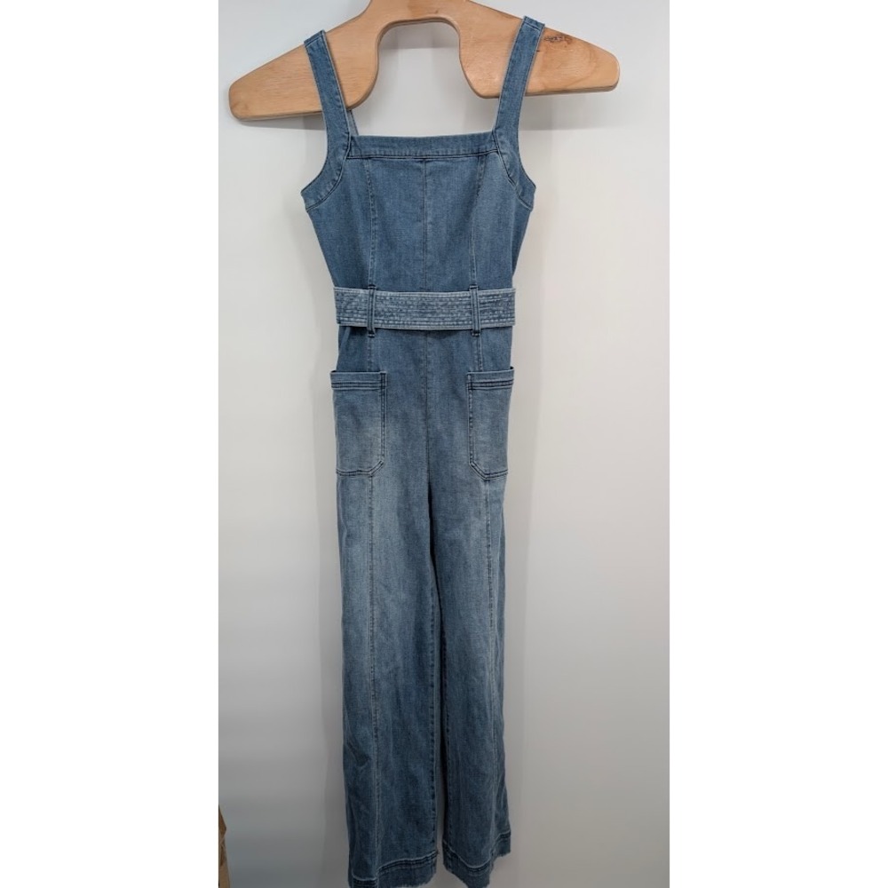Pilcro Anthropologie Wanderlust Denim Wide Leg Jumpsuit Belted Overalls sz 4